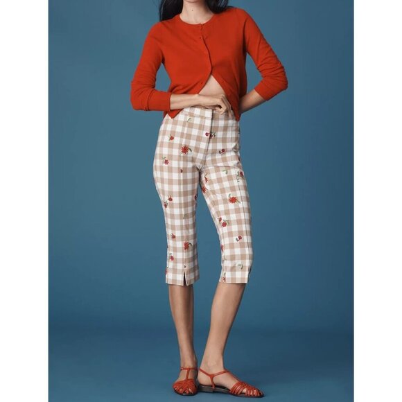 Maeve Gingham Floral Capri Pants 12 - Picture 3 of 4